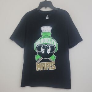 Air Jordan Brooklyn Mars Black Graphic Short Sleeve T-Shirt with Cartoon Print M
